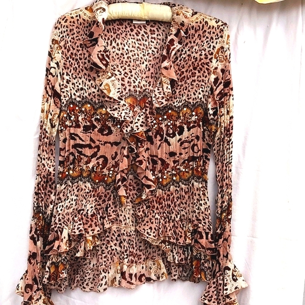 Andrea Rosario animal print sequin  top L